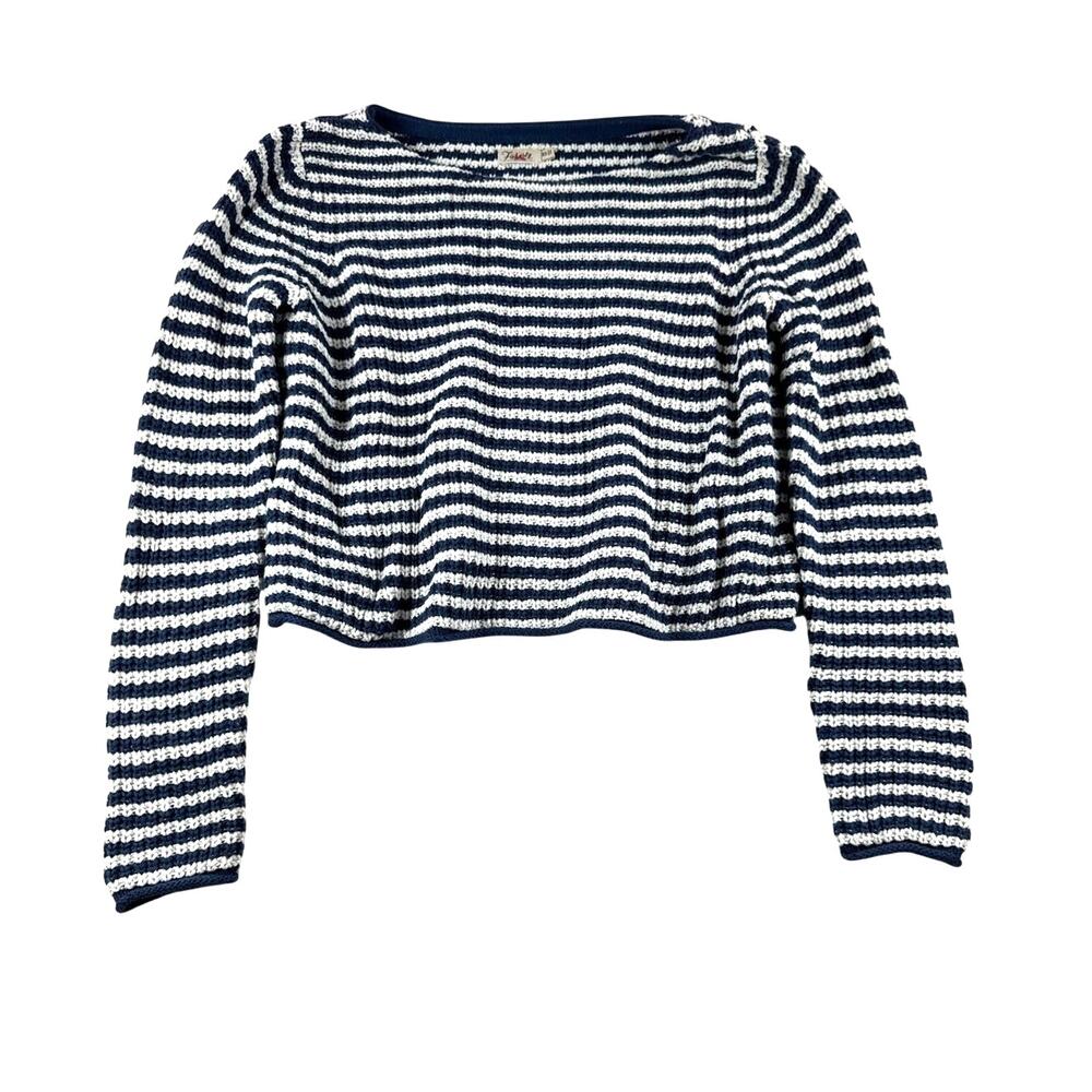 Faherty Striped Towelling Cropped Sweater XS Terry Knit Blue White Beachy